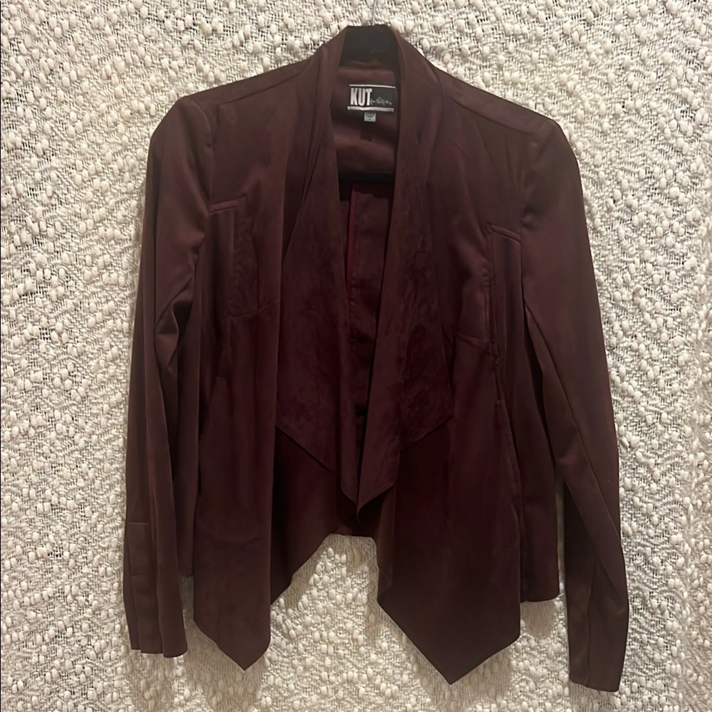 Kut from the Kloth Open Front Faux Suede Waterfall Front Boho Blazer Jacket